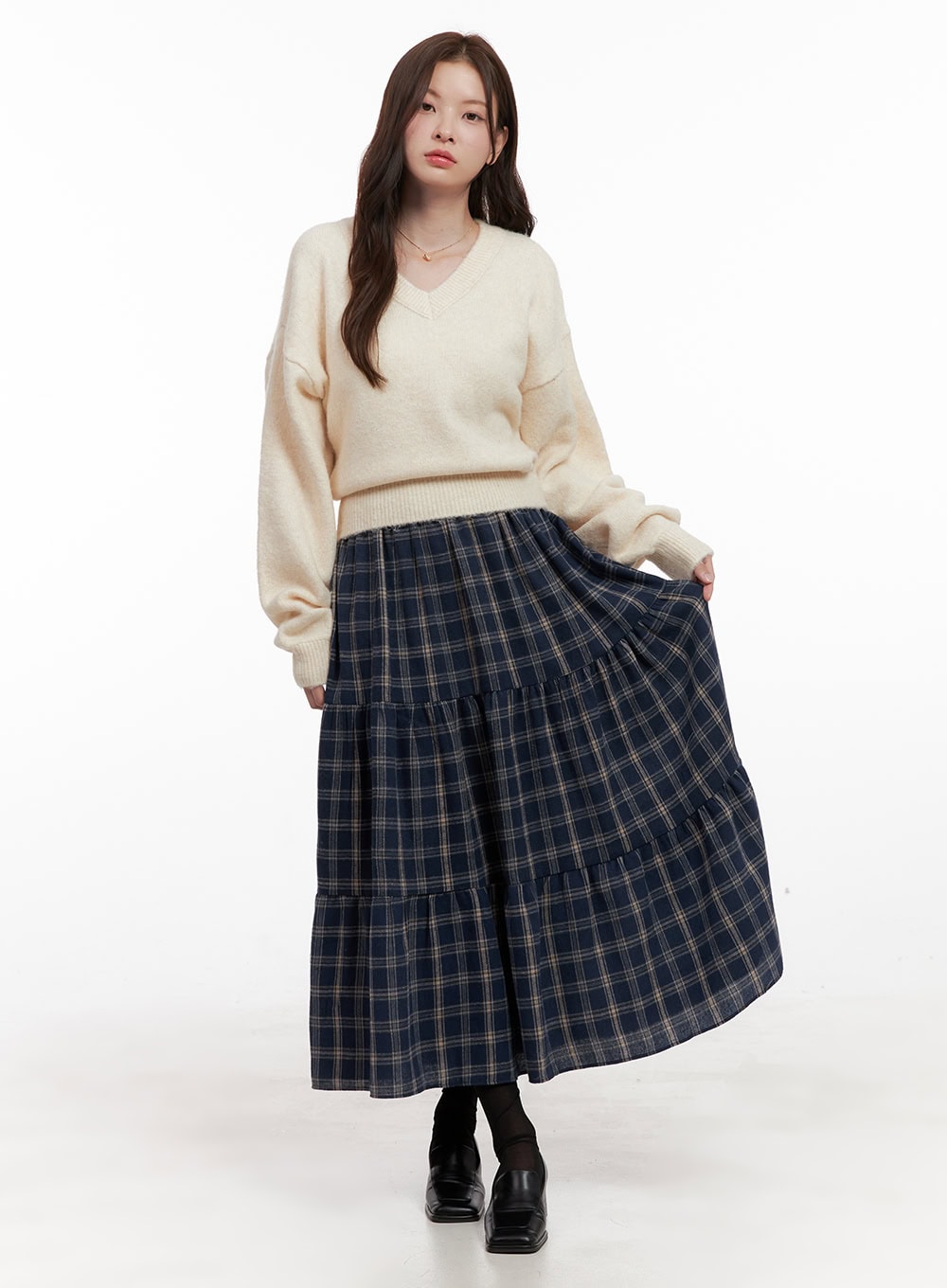 Checkered Ruffle Maxi Skirt OD403