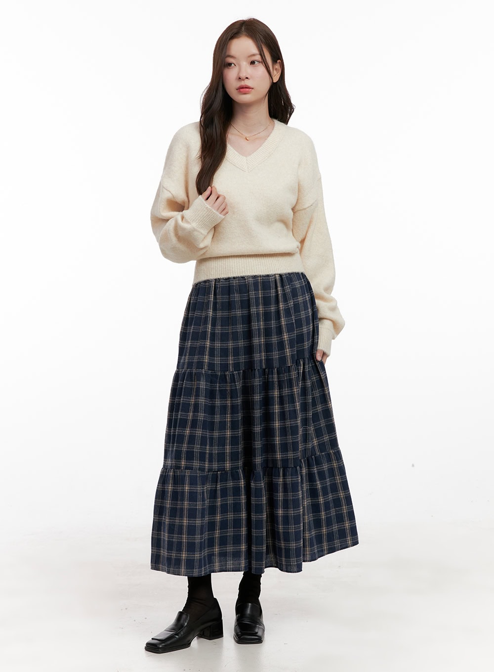 Checkered Ruffle Maxi Skirt OD403