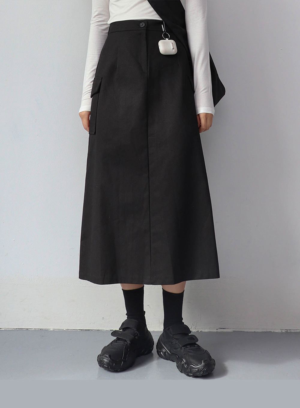 Simple High Waist Button Cargo Long Skirt CO05